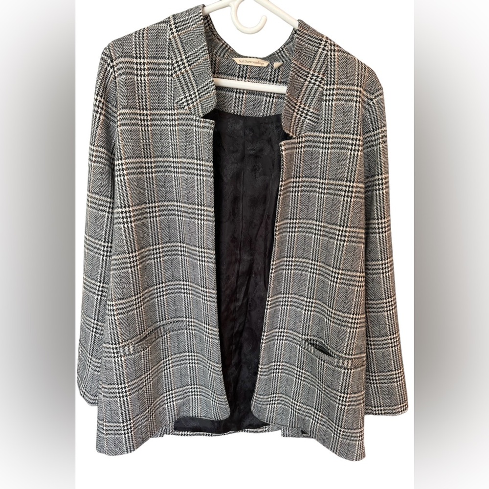 Soft Surroundings Women's Oversized Open‎ Blazer Houndstooth Plaid Jacket Small